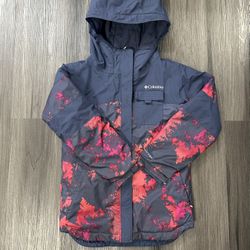 Columbia Unisex Kids Ski Jacket M Navy Red Pink Hooded Colorblock Winter Outdoor
