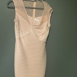 Calvin Klein ruched mesh bandage dress in a pale pink 