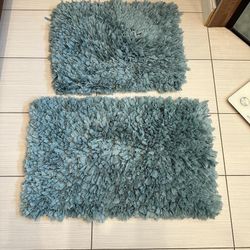 Set Of 3 Fluffy Bath Mats (Color Teal)