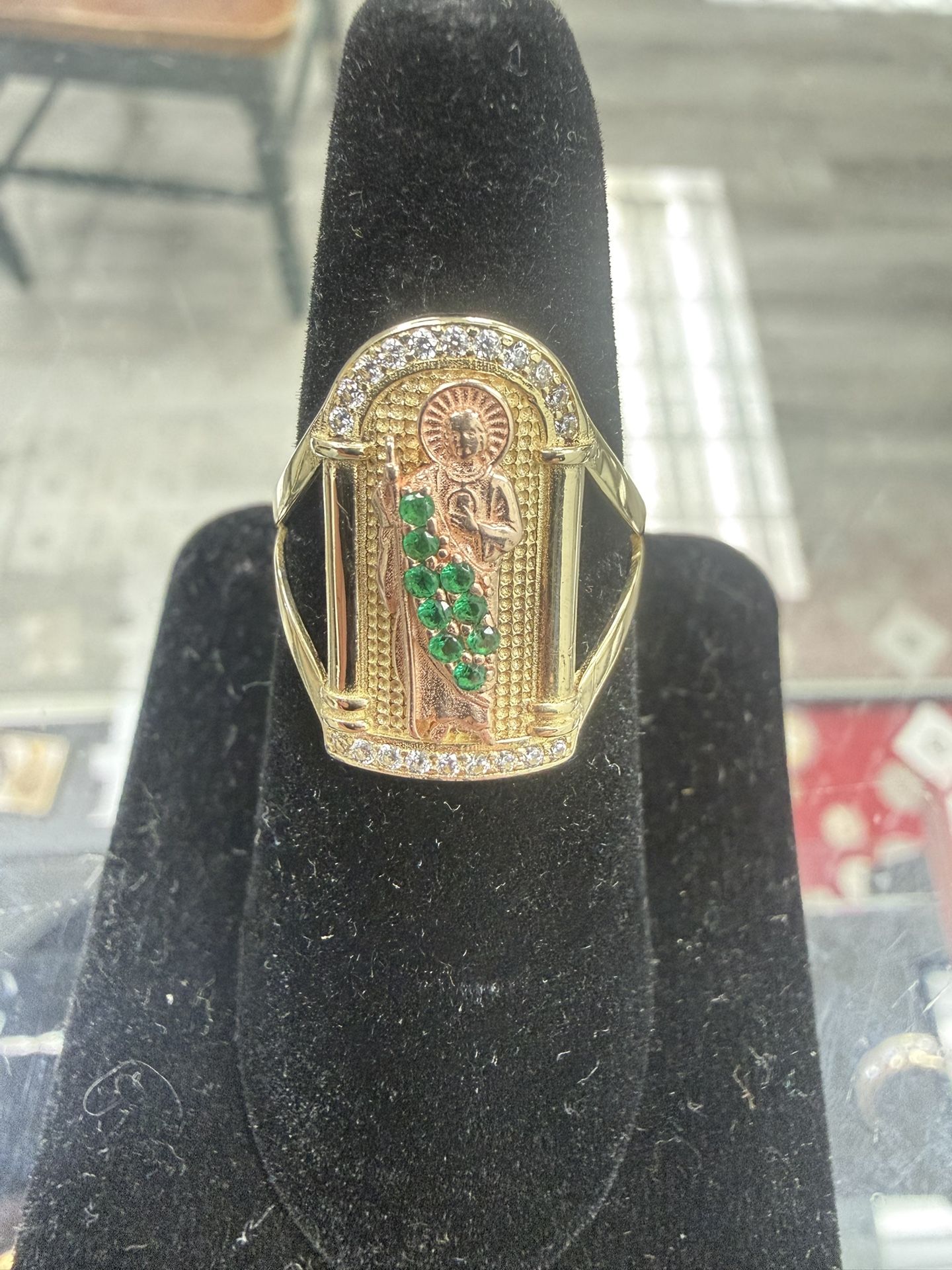 14kt Solid San Judas Gold Ring Size 8 Cz