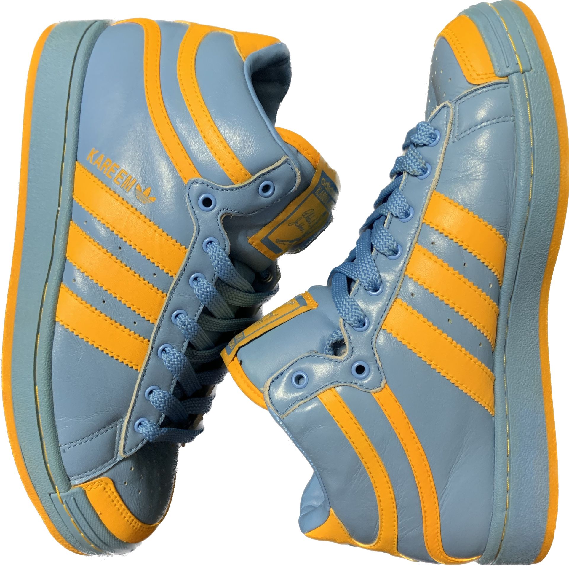 Adidas Kareem Abdul Jabbar Size 7.5 Mid Top Basketball Shoes 467458 Blue/yellow