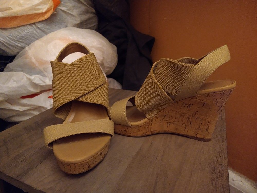 Charles David Cork Wedge Tan Sandals