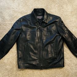 Perry Ellis Portfolio Black Leather Jacket (Lamb Skin)