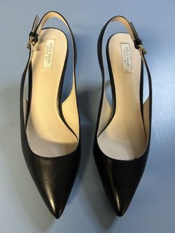 Cole Haan Women's Black Leather Pointed Toe Slingback Stiletto Buckle 6B