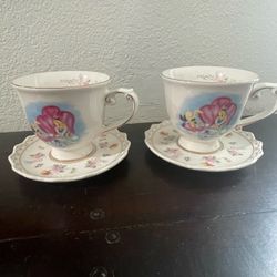 Disney Parks Alice in Wonderland Porcelain Teacup & Saucer Tea Set (4pc set)