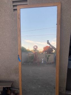 Large Full-Length Mirror with Wood Frame