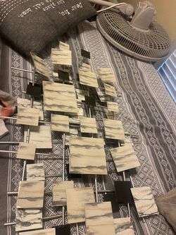 2 Large Metal Wall Art with Marble Tile Panels