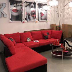 New Red/black Sectional Very Low Stock.Visit Us 5513 8th Street W Suite 10 Lehigh .We Finance 