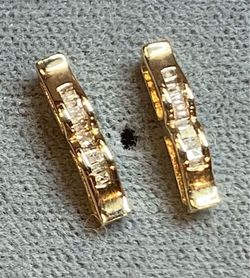 Beautiful 14K Yellow Gold Earrings with Channel-Set Baguette Diamonds