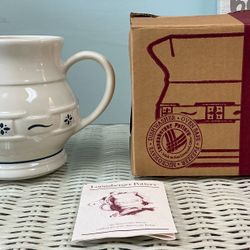 Brand New in the Box Cream & Blue Longaberger Pottery Juice Pitcher 