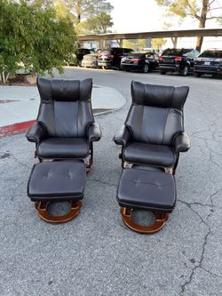 Pair Of Faux Leather Recliners With Storage Ottomans ( Can Deliver For $10 )