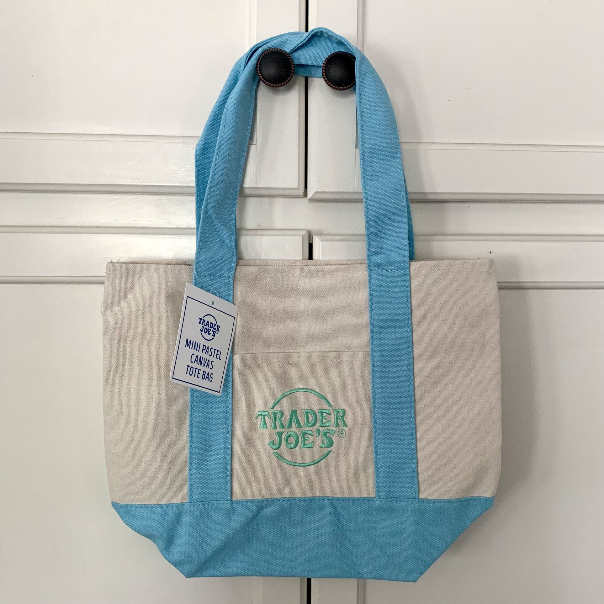 NWT Trader Joes Mini Canvas Tote Bag - Pastel Blue