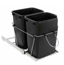 Sliding Pull Out Double Trash Bins 35 Quart Kitchen Cabinet Black