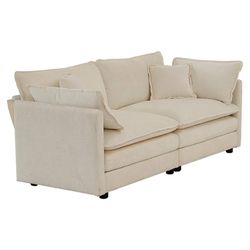 Modern Fabric Loveseat Sofa Couch for Living Room, Upholstered Large Deep Seat 2-Seat Sofa with Pillows, Beige Chenille   Seating Capacity 