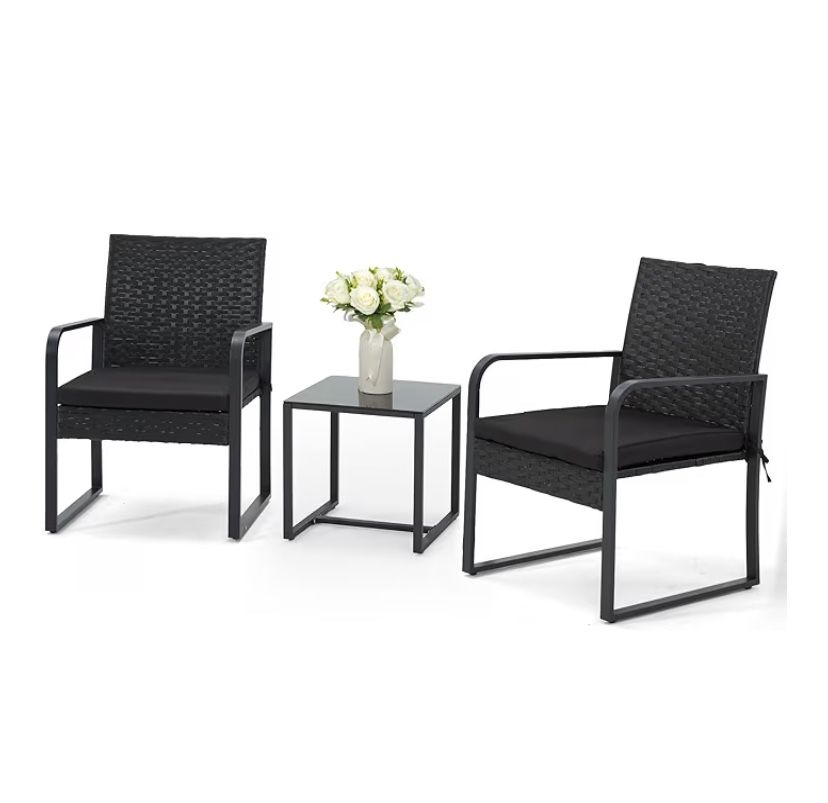 3-Piece Modern Wicker Patio Bistro Set (Blk)