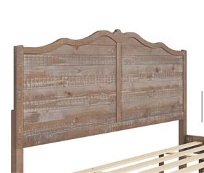 King Size Classic Farmhouse Light Wood Brown Solid Wood Frame King Wavy Curved Headboard
