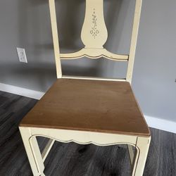 Antique Cream Colored Wooden Chair
