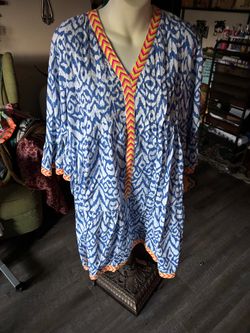 Gorgeous Uncle Frank Blue Ikat Boho Tunic Dress (Size XL) – Gently Used!