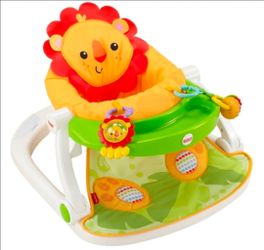 Fisher-Price Sit-Me-Up Floor Seat with Toy Tray, Portable Infant Lion Chair