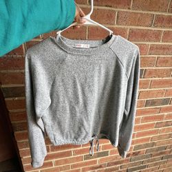 Gray Long Sleeve Drawstring Hem Sweatshirt (from ROMWE)