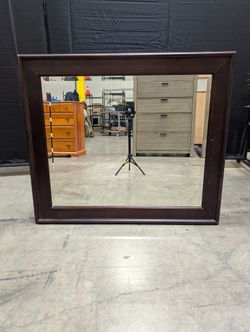 Cresent Beveled Landscape Mirror in Dark Wood