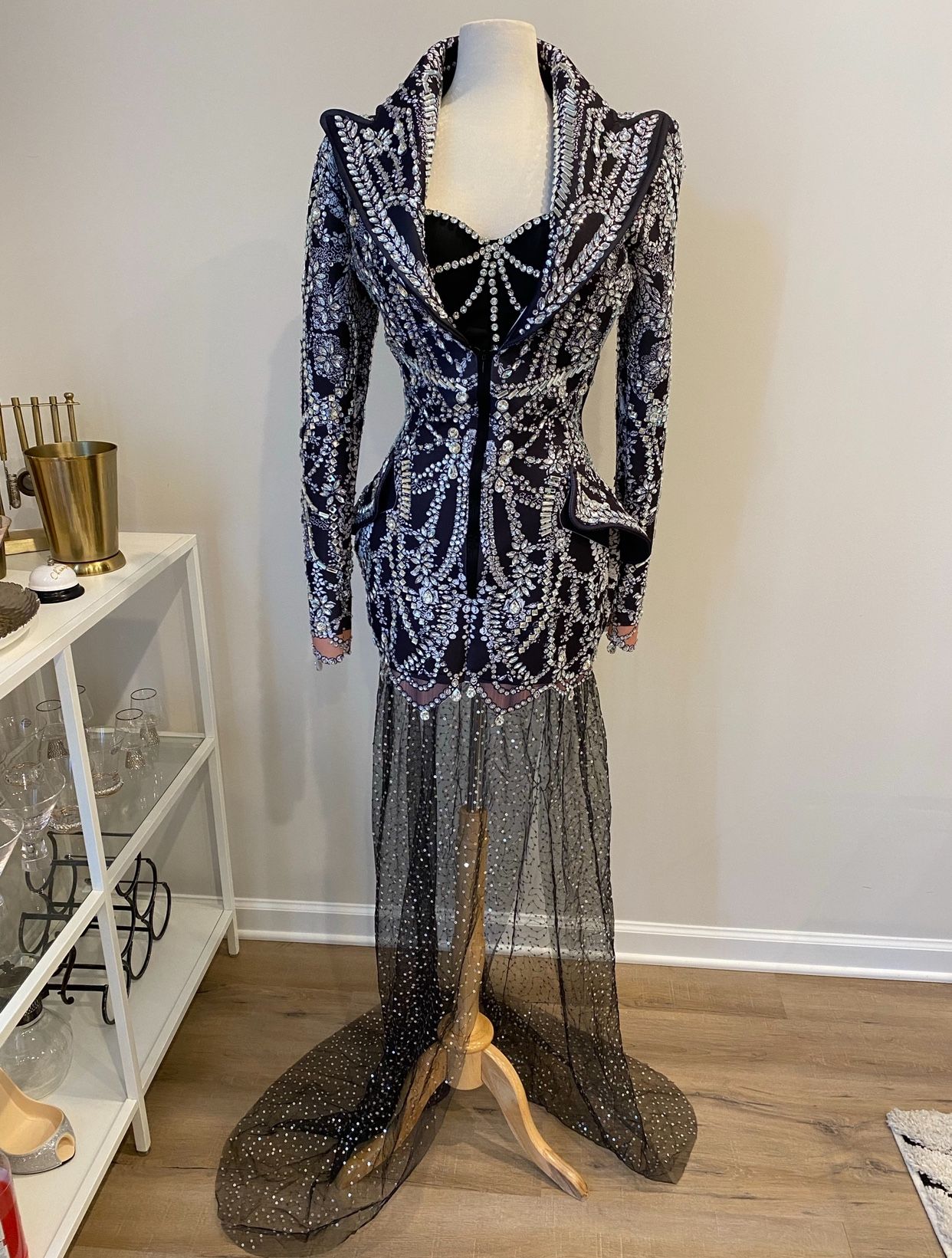 Black & Silver Diamond Long Blazer Dress