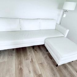 High-End West Elm Axel Sierra Leather Sofa with Ottoman (89”) Snow White – See Photos – Taking Offers