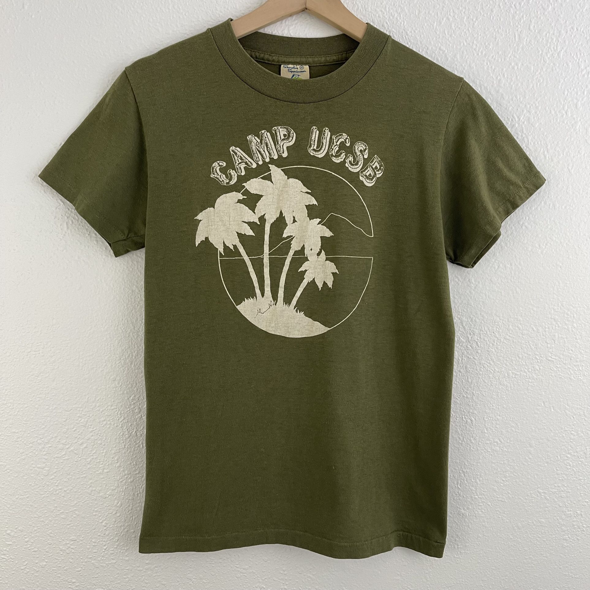Vintage 90s Olive Green Camp UCSB Casual Single Stitch Short Sleeve Graphic Tee