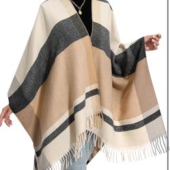 Women's Winter Shawl Wrap for Women–Warm Ponchos with Tassels,Christmas Gift for Mom & Older Women 