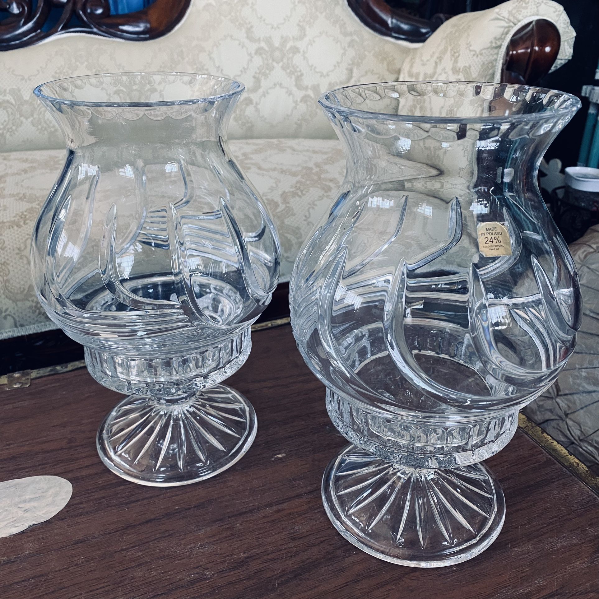 24% Pure  Lead Crystal Vintage Hurricane lamp Interchangeable 