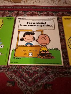 3 Vintage Peanuts Playskool Tray Puzzle Charlie Brown, Lucy, & Sally 