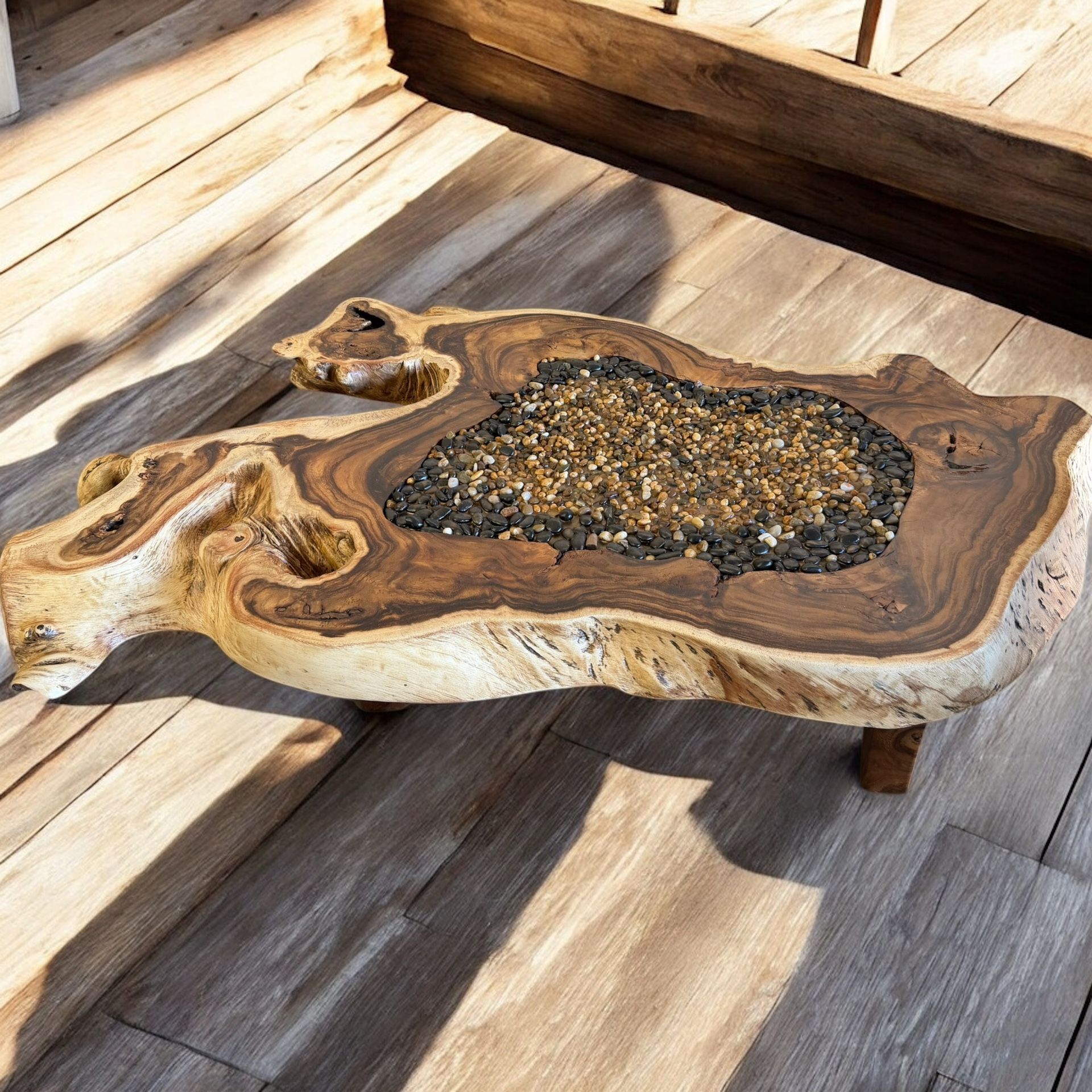 Handcrafted Epoxy Resin Monkey Wood Coffee Table