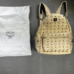 MCM large Backpack In Cream And Black Logo