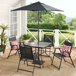 4 Person Patio Set (black) W/ Teal Umbrella $75 for Sale in Kenton Vale, KY  - OfferUp