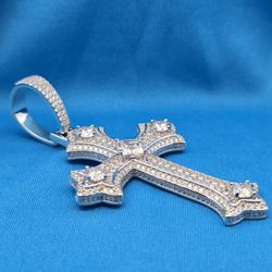 Moissanite Button Jesus Cross pendant 