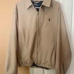 POLO RALPH LAUREN Bi-Swing Windbreaker Jacket Men's L Tan Khaki Bomber lined