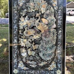 Incredibly unique Vintage Korean chinoiserie peacock panel  30” x 48”     $100