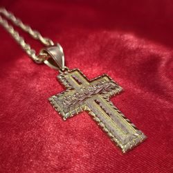 10k Gold Rope Chain & Cross Pendant 