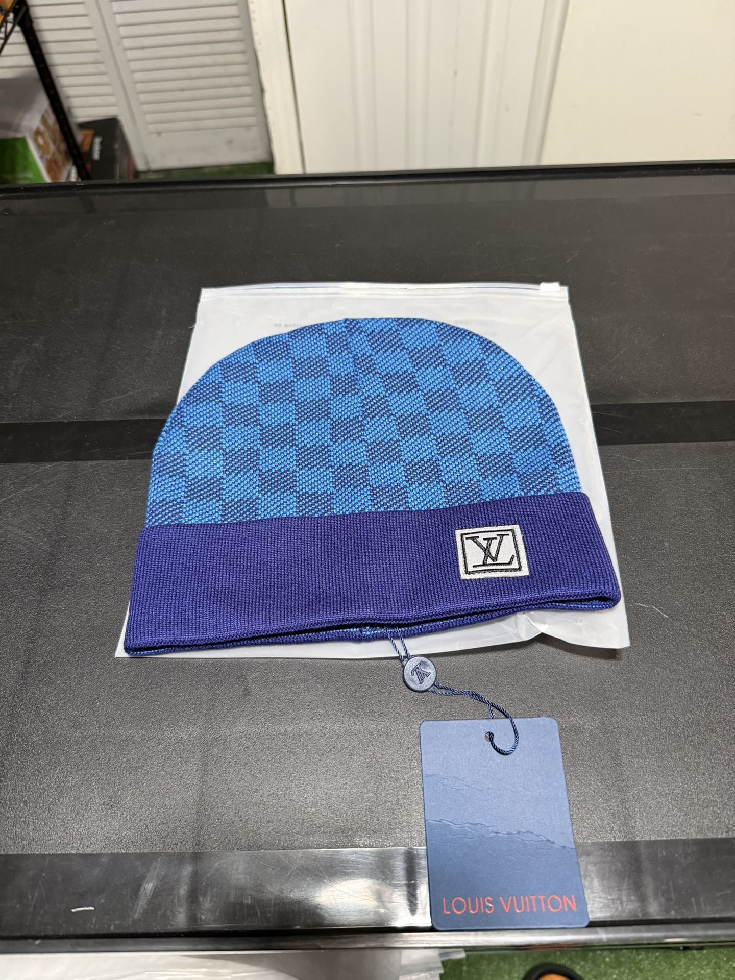 Blue Damier Knit Beanie — Winter 2025 Style