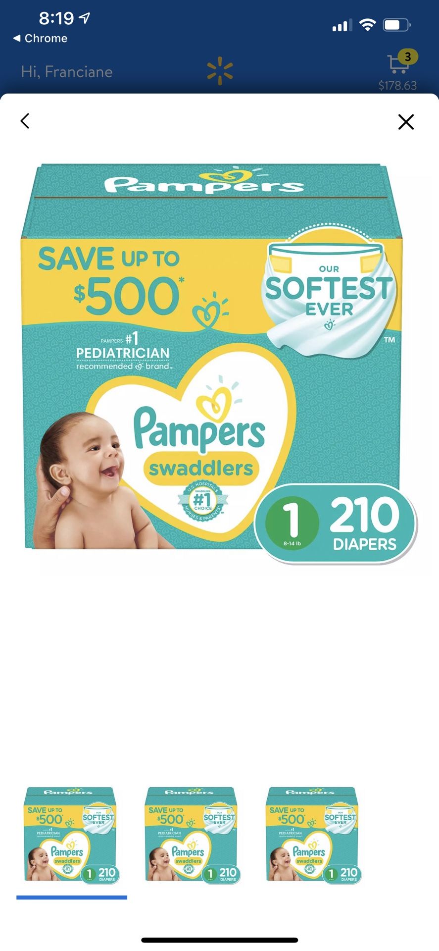 unopened diaper box Pampers size 1. Never used.  I'm selling it because my daughter needs a size 2.