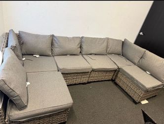 7-Piece PE Rattan Patio Sofa Set     Outdoor Corner Sectional Sofa with Deep Seating