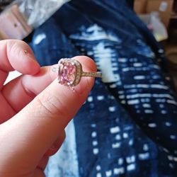 Pink Crystal Halo Ring Size 9