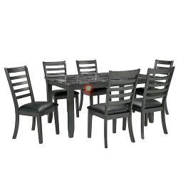 7pc Dining Table Set With Mable Tabletop