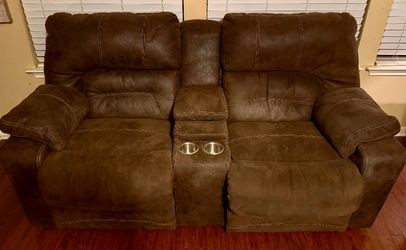 Brown Microfiber Reclining Loveseat with Console