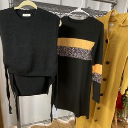 Black Gold And Leopard Knit Sweater, Vest And Dress