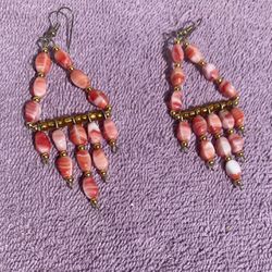 Red White Spiny Oyster Chandelier Earrings 