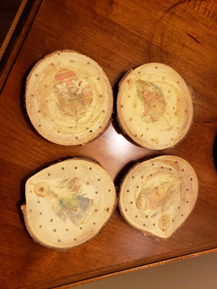 Rustic hand decorated wooden coasters