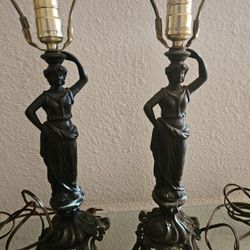 Neo-Classical Style Figural Statue Corded Table Lamp Bronze Tone 15"T-NO SHADE