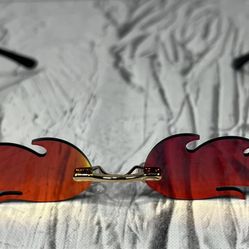 SLIM RIMLESS  FLAME FIRE LENSES FUTURISTIC SUNGLASSES RETRO DESIGNER UNISEX Used