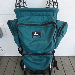 Vintage Gregory External Frame Hiking Backpack in Teal Green.